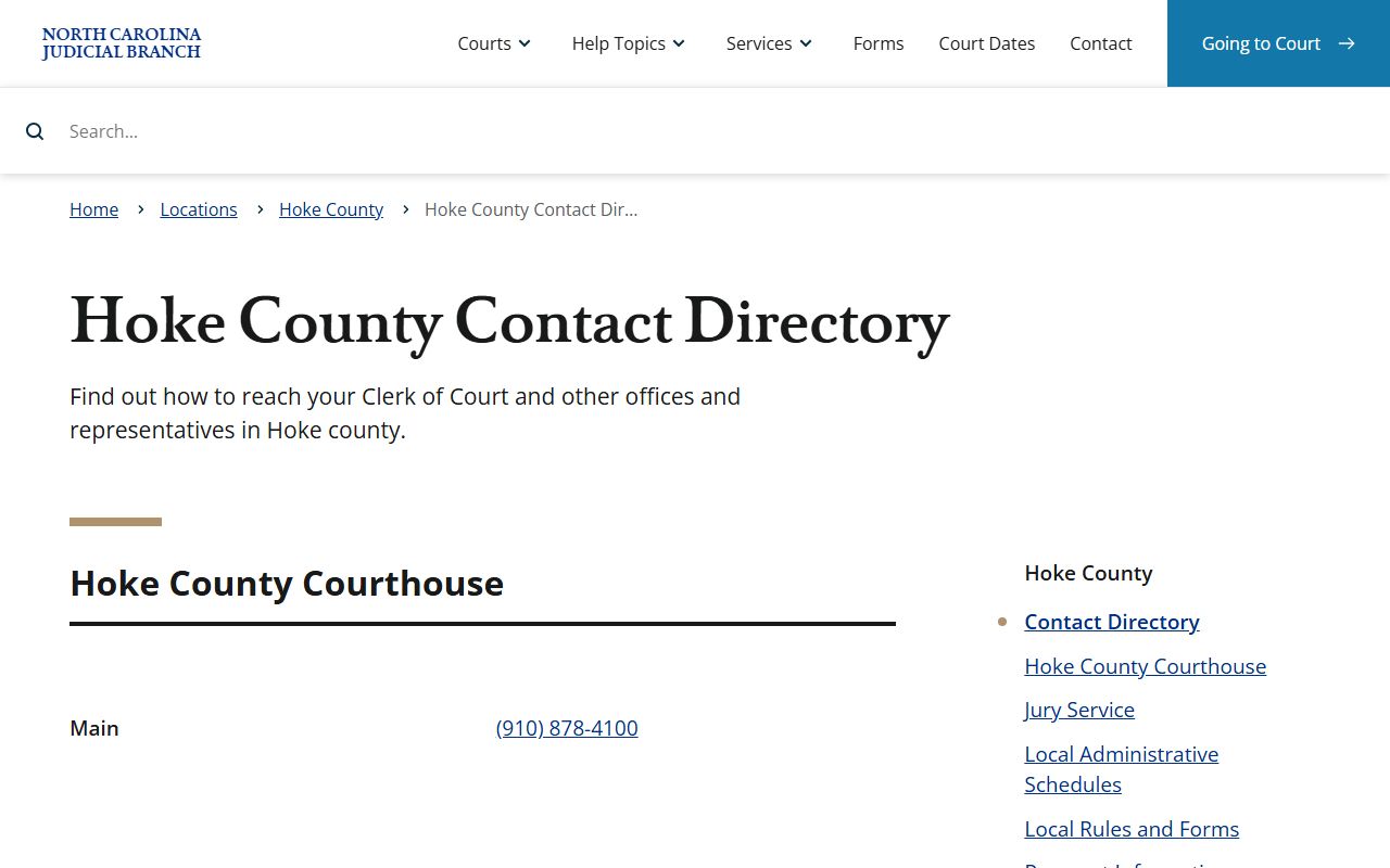Hoke County court contact directory for criminal case records