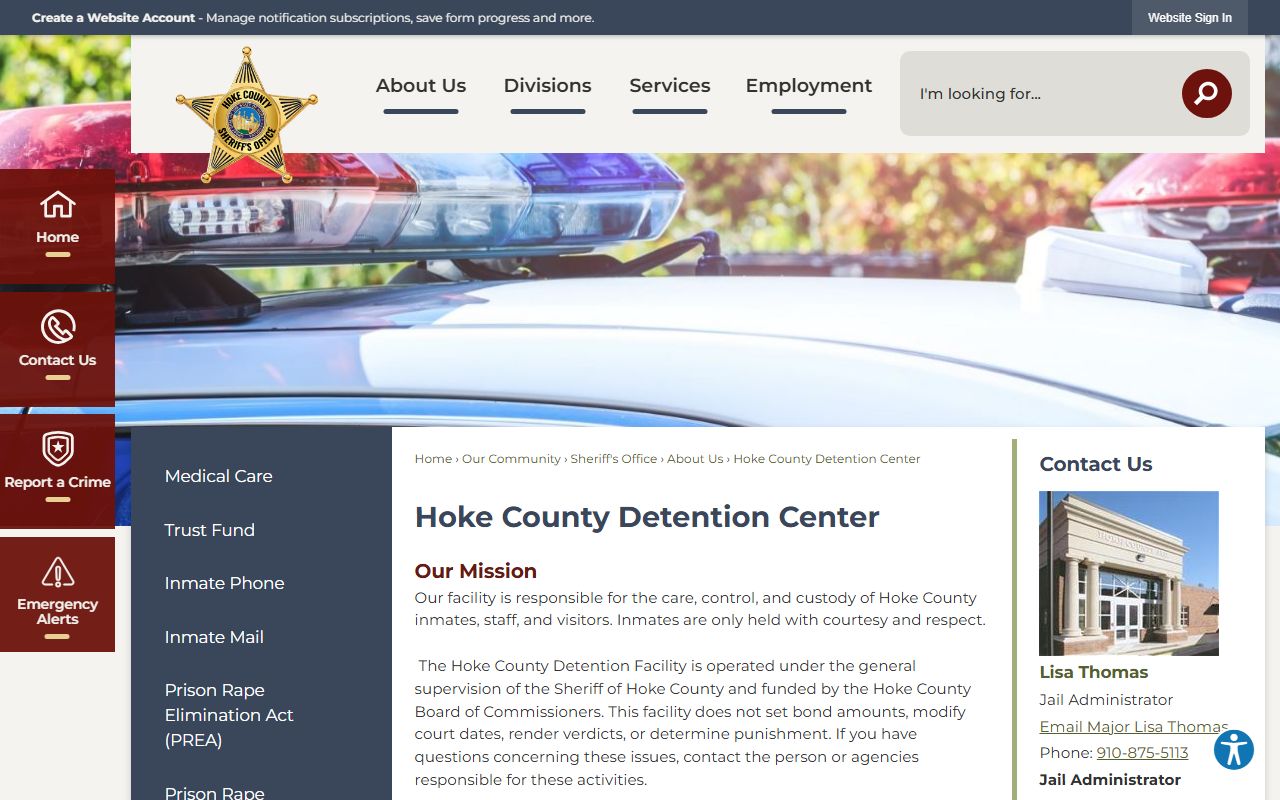 Hoke County Detention Center inmate lookup official page