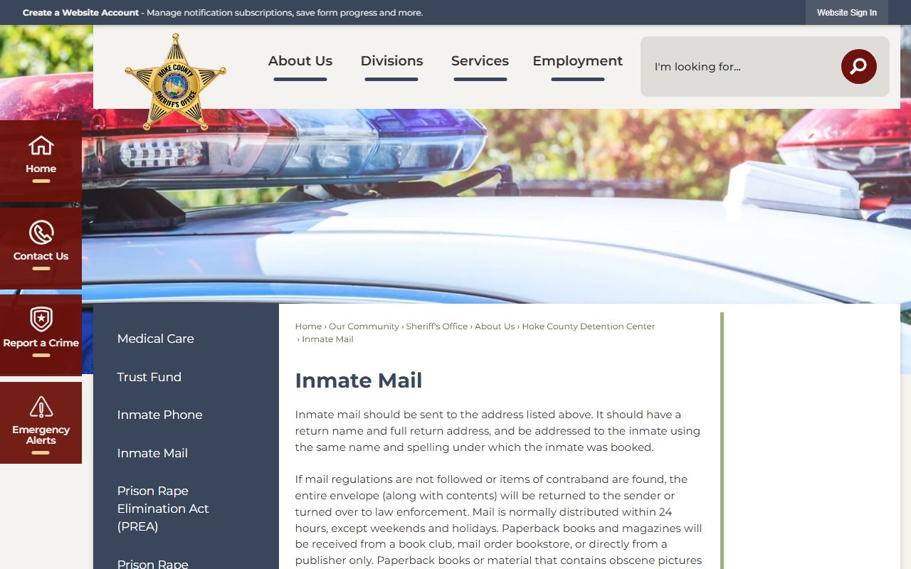 Hoke County Detention Center inmate mail rules