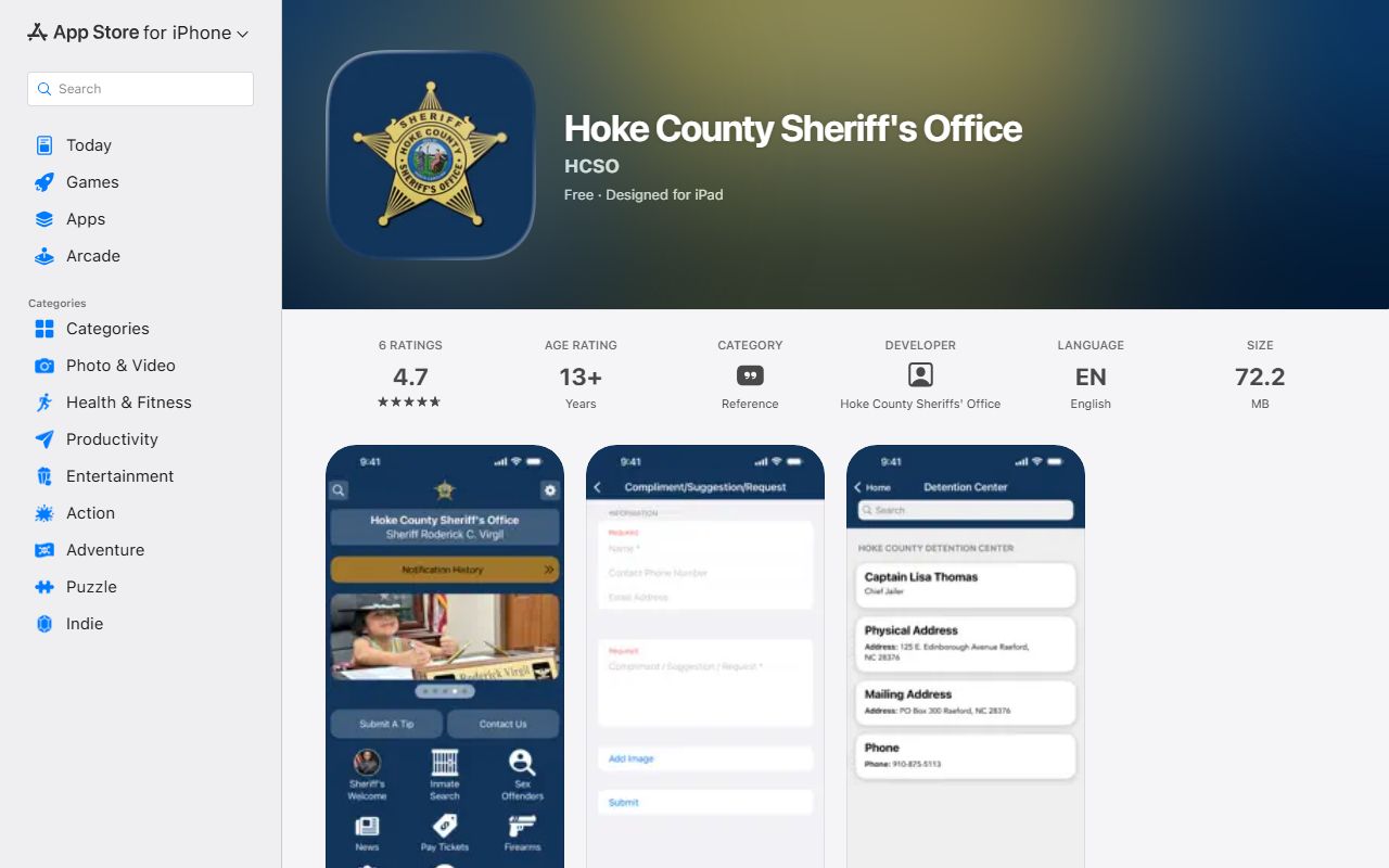 Hoke County inmate records sheriff app inmate search listing