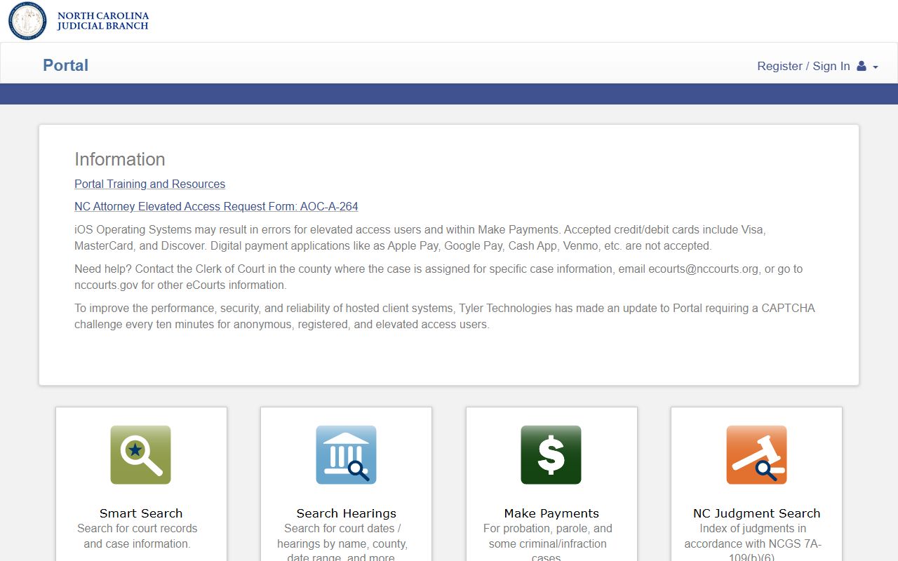NC eCourts Portal search fields for Hoke County court records